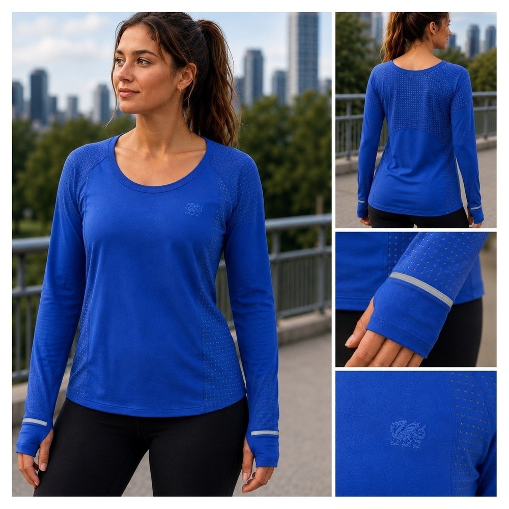 Lululemon Blue Perforated Long Sleeve Performance Top Women's XL Dragon